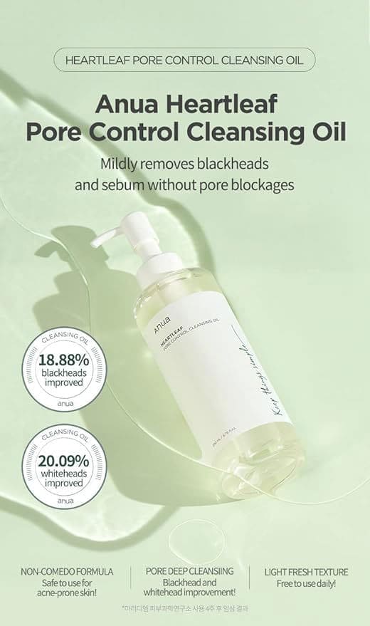 ANUA Heartleaf Pore Control Cleansing Oil Korean Facial Cleanser, Daily Makeup Blackheads Removal 6.76 fl oz(200ml) - THE BEAUTY HEAVEN