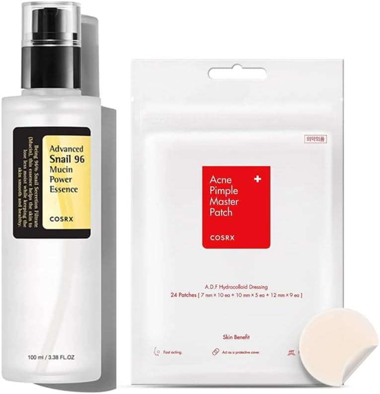 COSRX Combo Advanced Snail 96 Mucin Power Essence Face Moisturizers 100ml + Acne Pimple Patch 1 Pack (24 Count) - THE BEAUTY HEAVEN